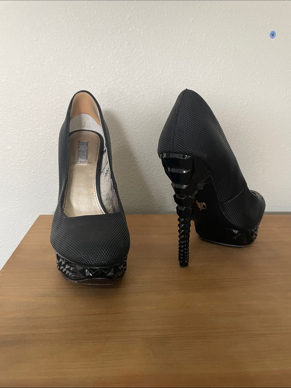 Rachel Black Textured Platform Pumps with Sculpted Stiletto Heel